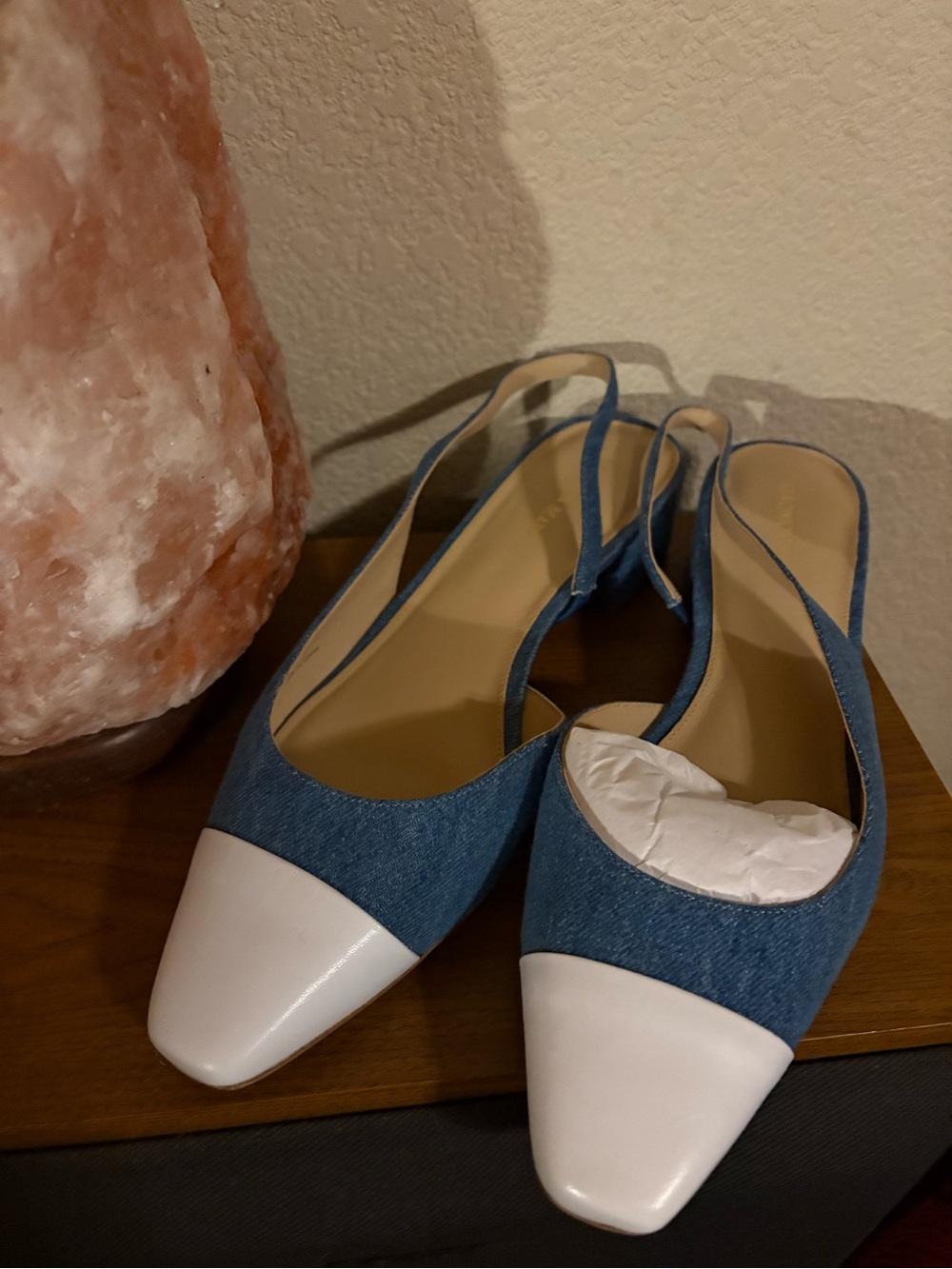 Veronica Beard Cecile Blue Denim and White Cap-Toe Slingback Pumps